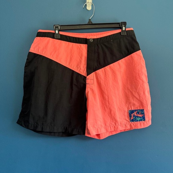 Vintage Other - Vintage Rusty Swim Trunks Men's Size Medium Orange Black Colorblock Retro 80s